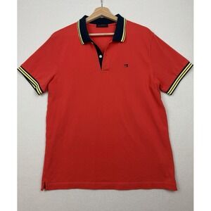 Scotch & Soda Orange Red Polo Shirt Men's XL Preppy Navy Yellow Trim 100% Cotton